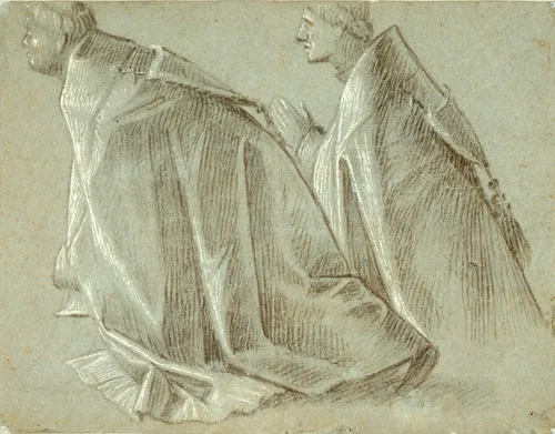 Study of Two Kneeling Clerics (recto); Study of Standing Youth (verso) by Vittore Carpaccio, drawing, 1507-1508