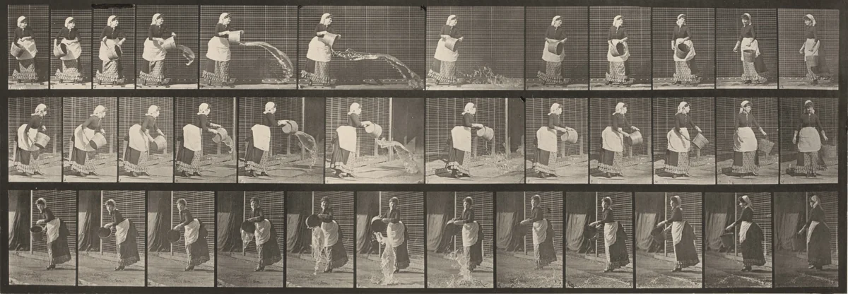Plate Number 404. Emptying a bucket of water by Eadweard Muybridge, photograph, 1887