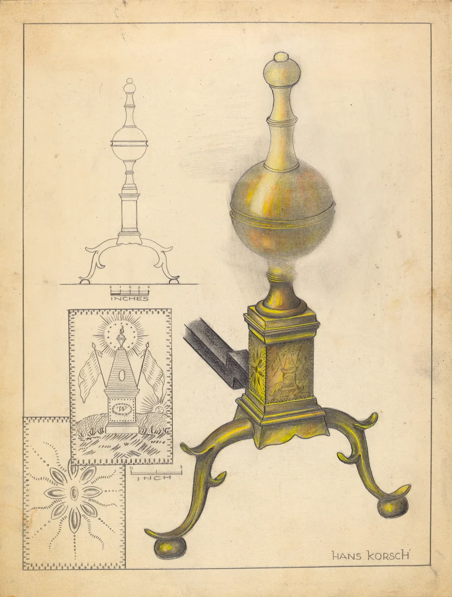 Andiron by Hans Korsch, index of american design, 1935-1942