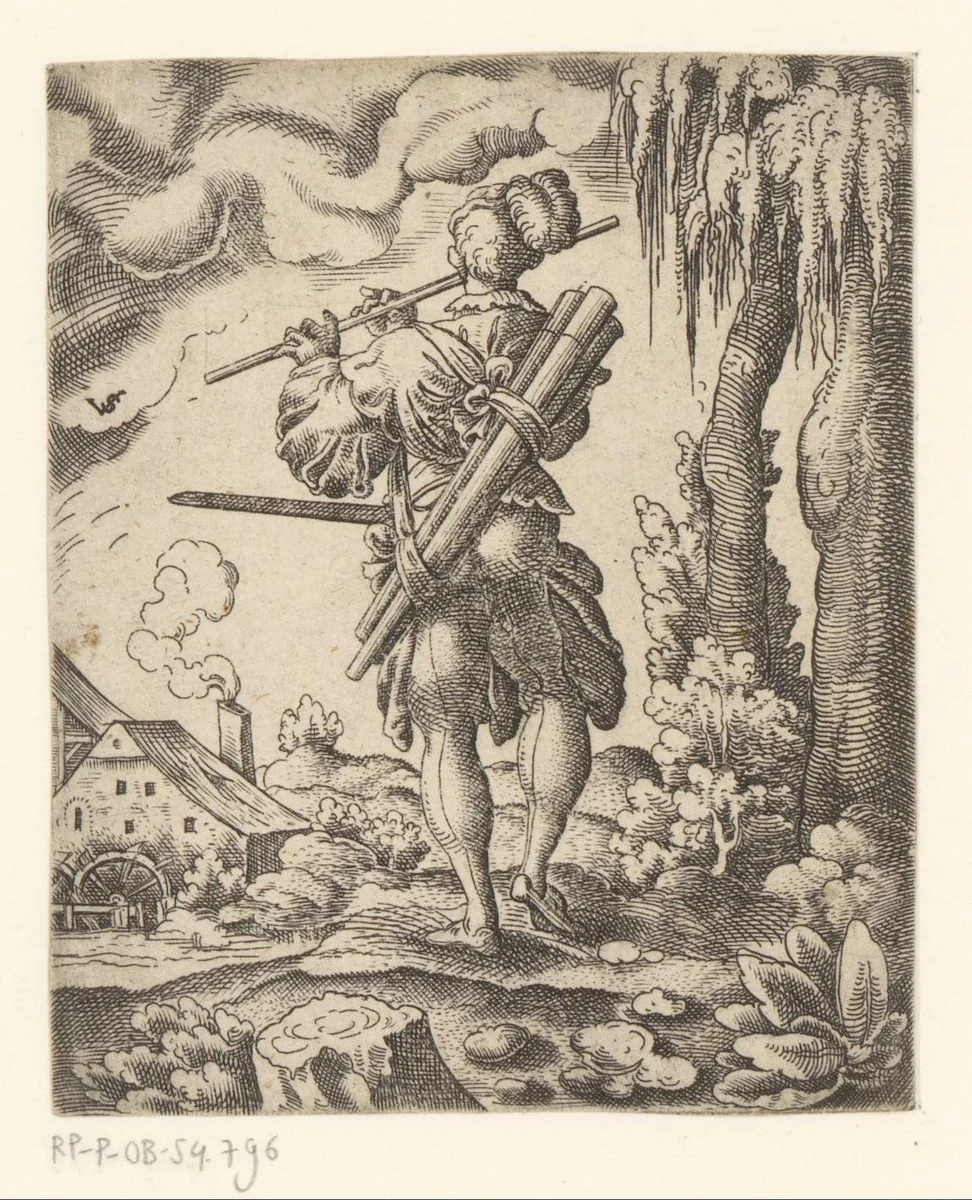 Soldaat met een fluit by Unknown, print, 1524-1562