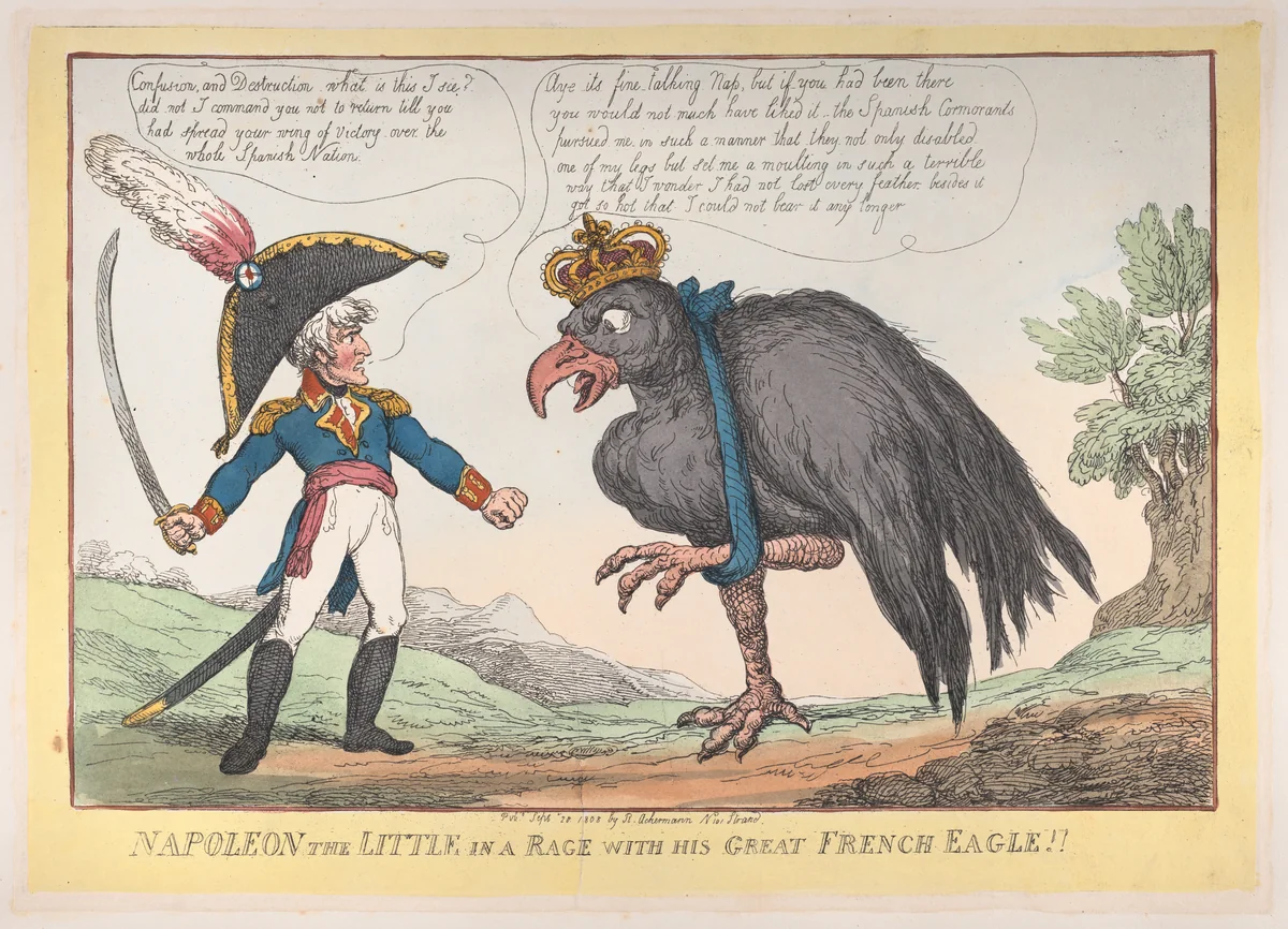 Napoleon The Little in a Rage with His Great French Eagle!! by Thomas Rowlandson, print, 1808