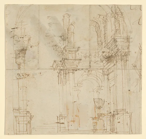 Architectural drawing of arches by anonymous, drawing, 1700-1750
