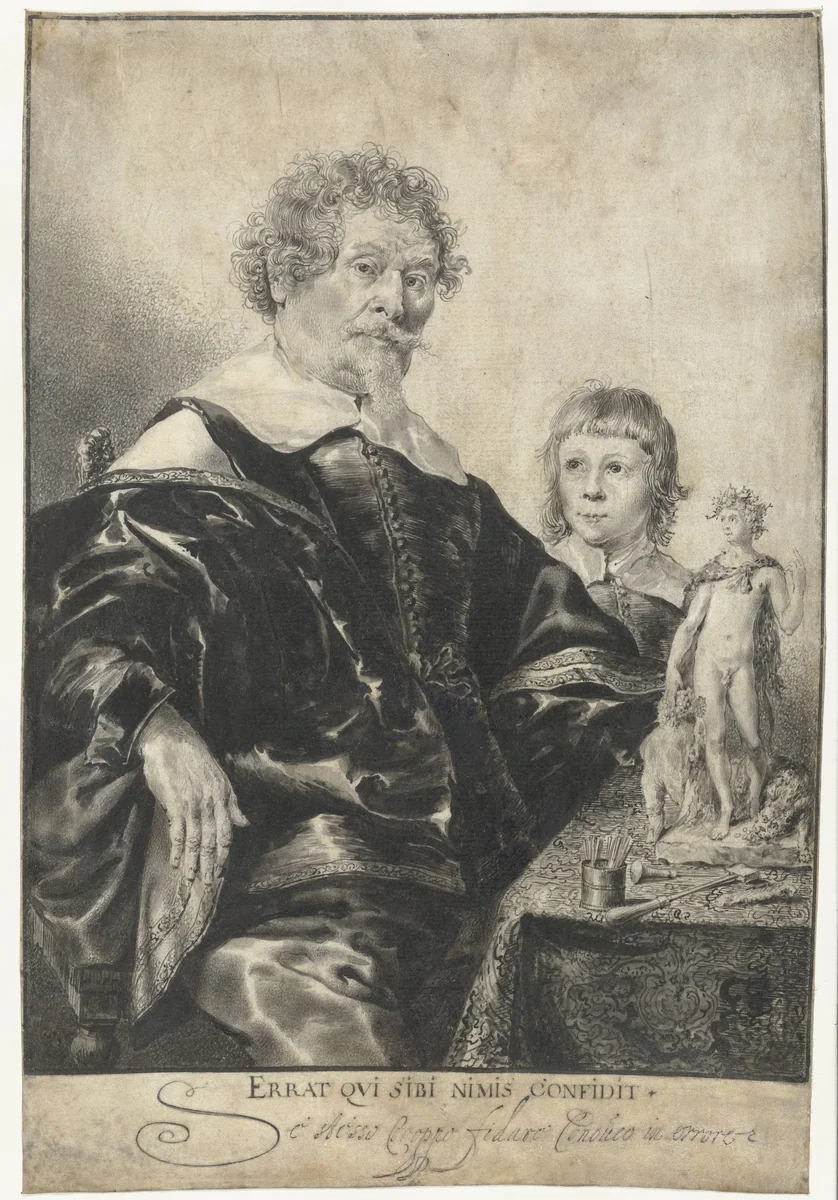 Portret van een edelsmid met zijn zoon by Pieter Rottermondt, drawing, 1632-1710