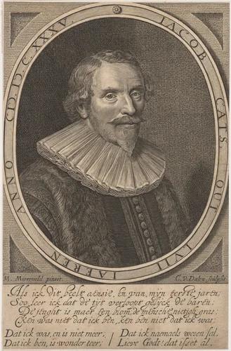 Jacob Cats, Poet by Cornelis van Dalen I; Michiel van Miereveld, print, 1635