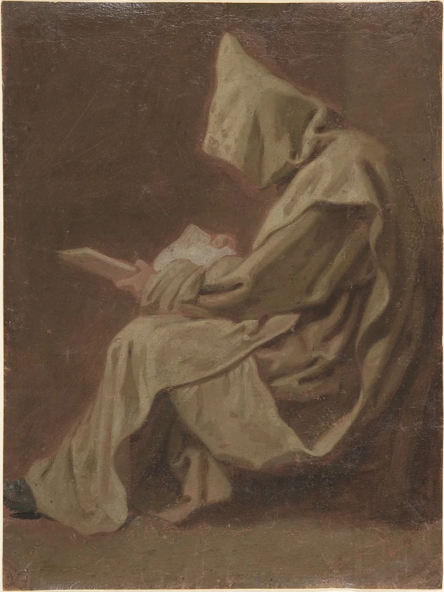 Seated Carthusian Holding an Open Book by Jean Restout, drawing, 1711