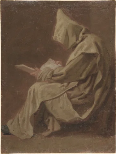 Seated Carthusian Holding an Open Book by Jean Restout, drawing, 1711