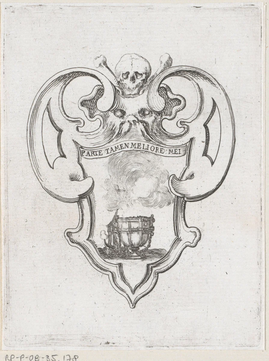 Cartouche met wierookvat by Stefano della Bella, print, 1620-1664