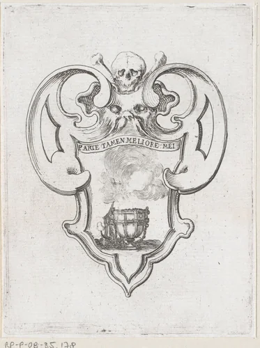 Cartouche met wierookvat by Stefano della Bella, print, 1620-1664