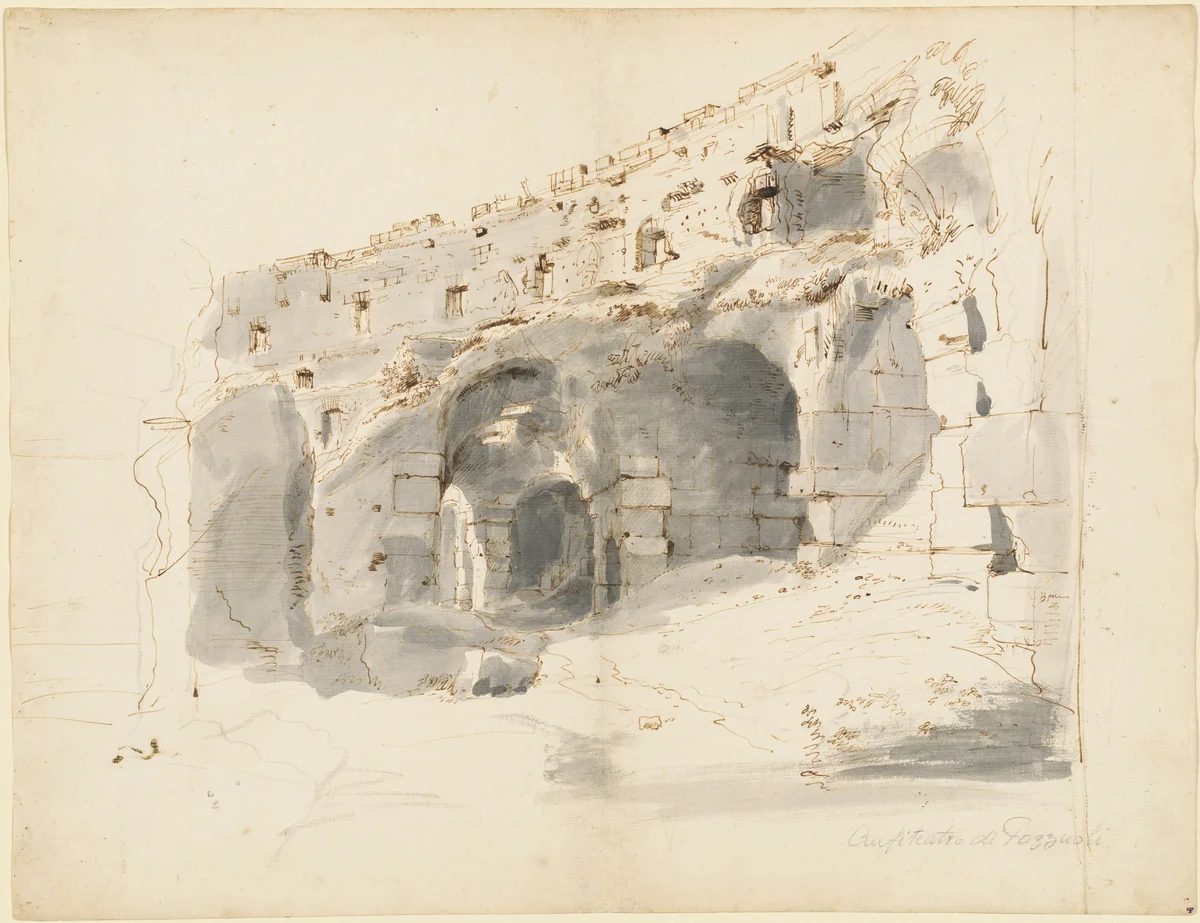 The Ruins of an Ancient Amphitheater by Gaspar van Wittel, drawing, 1696-1706
