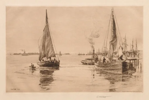 Two Sloops on the East River by Charles Adams Platt, print, 1889