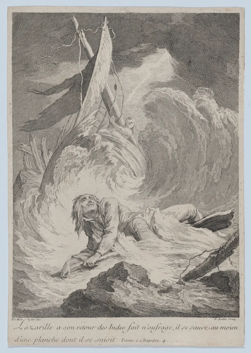 Lazarille à son retour des Indes fait n'aufrage... by Pierre Aveline, print, 1712-1760