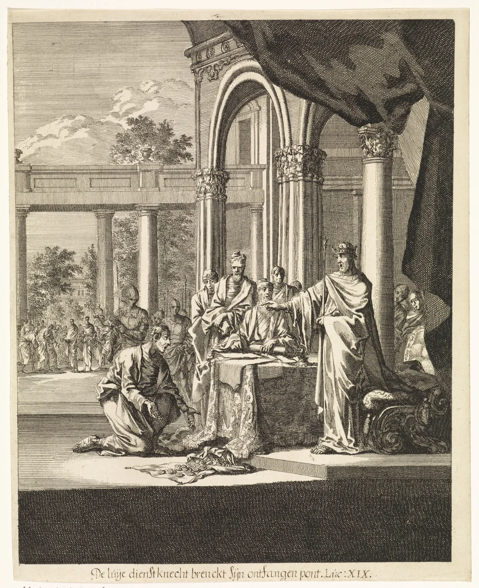 Gelijkenis van de talenten by Jan Luyken, print, 1708