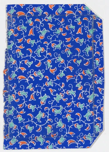 Bright blue sheet with vine pattern by anonymous, print, 1800-1900