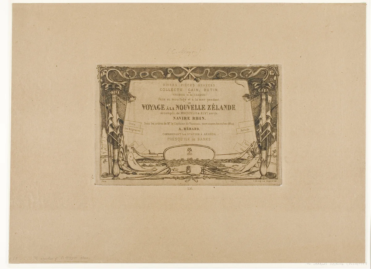 Cover for a Voyage to New Zealand (1842-46) by Charles Meryon, print, 1866