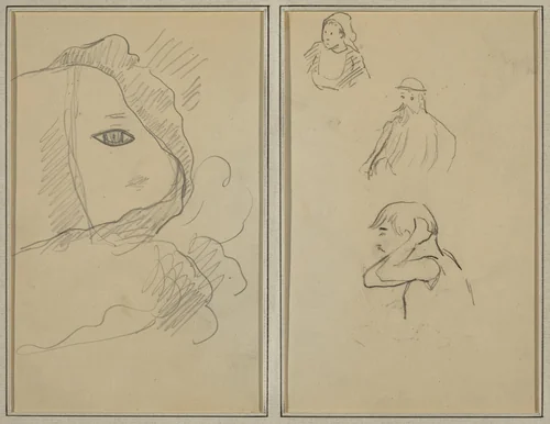 Eye and Part of Face; A Breton Woman and Two Men [recto] by Paul Gauguin, drawing, 1884-1888