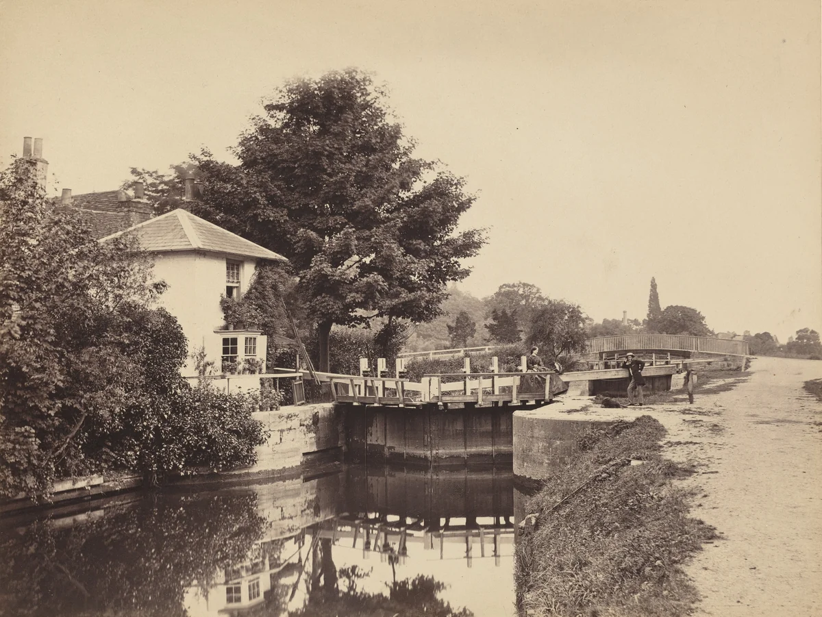Lock-Keeper's Cottage and Lock Gates by British 19th Century, photograph, 1850-1859