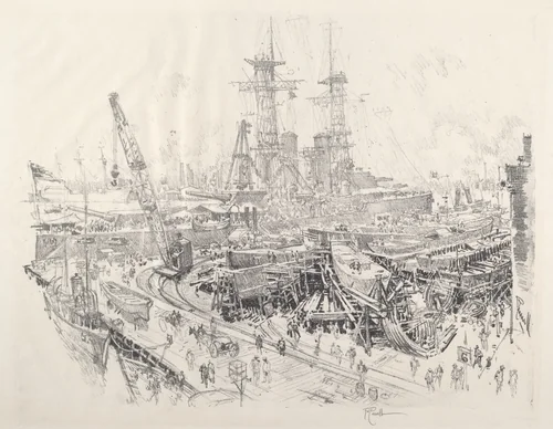 Building Submarine Chasers by Joseph Pennell, print, 1917