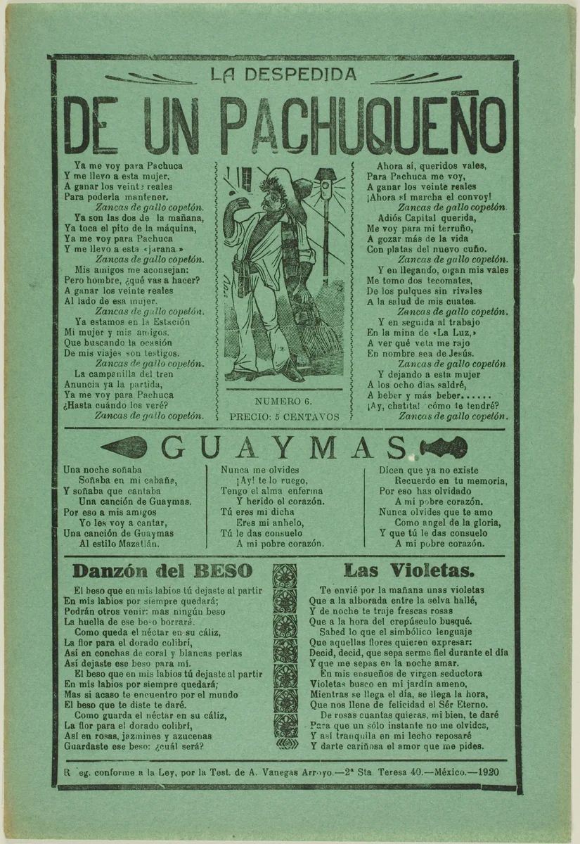 The Farewell of a Man From Pachuca by José Guadalupe Posada, print, 1920