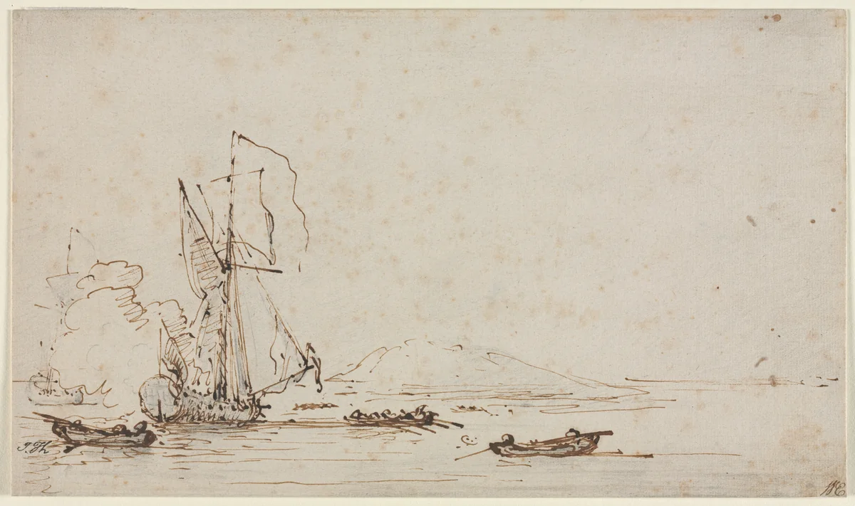Yacht Receiving Salute by Willem van de Velde, drawing, 1695-1705