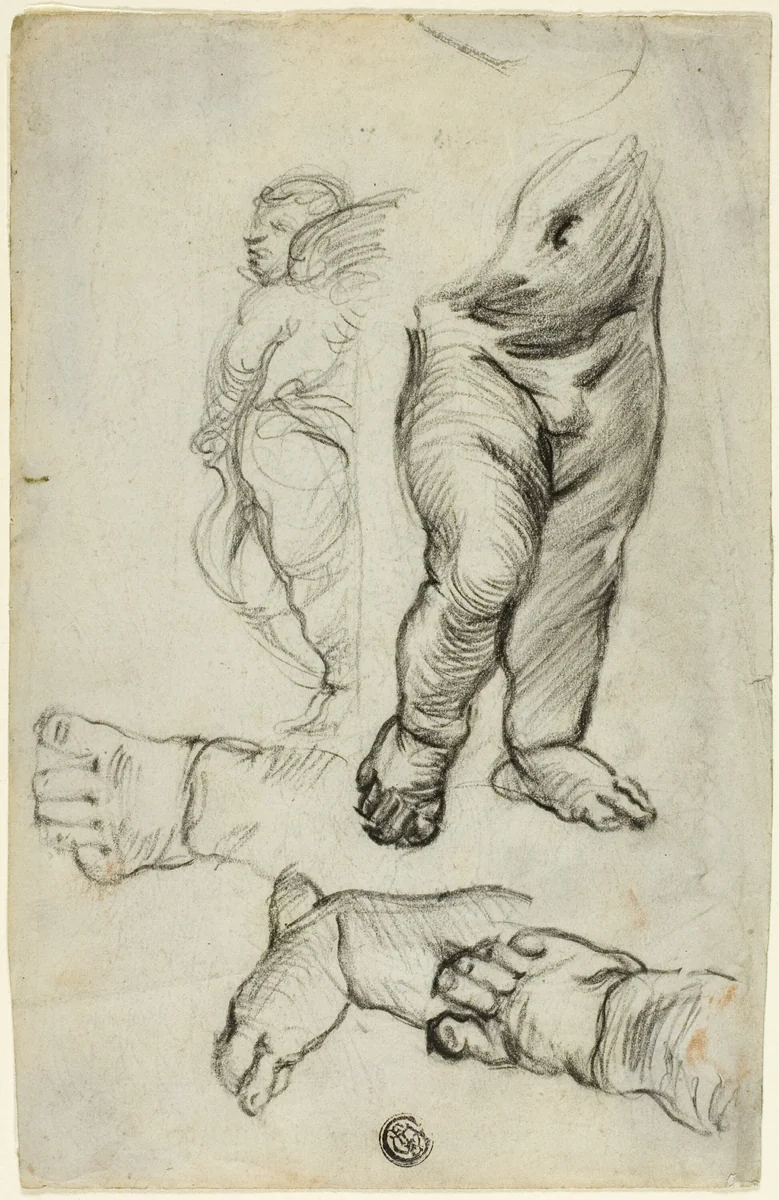 Sketches of Putti (recto); Study for Ornament (verso) by Alfred Stevens, drawing, 1837-1875
