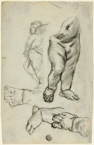 Sketches of Putti (recto); Study for Ornament (verso) by Alfred Stevens, drawing, 1837-1875