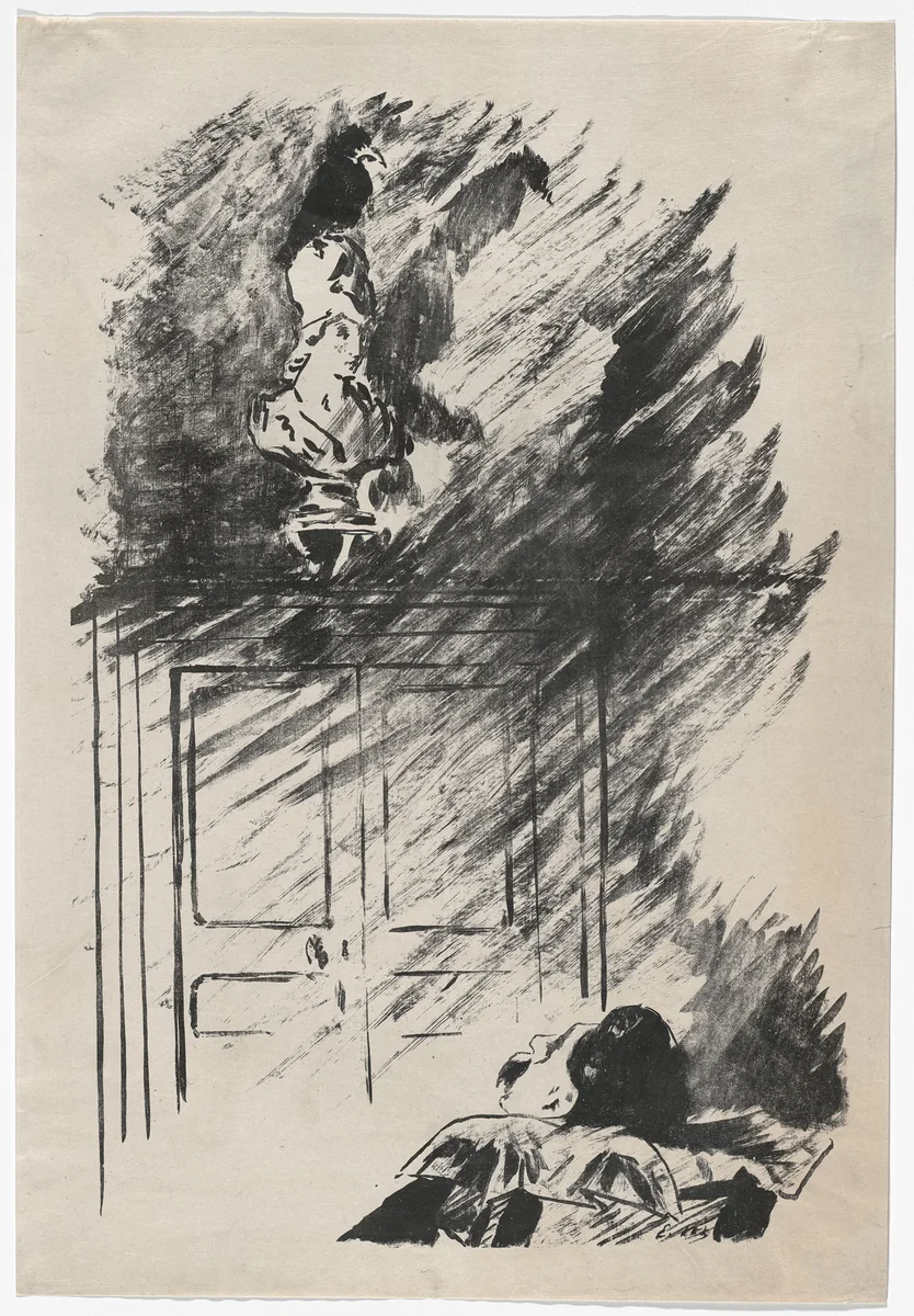 Le Corbeau sur la buste (The Raven on the Bust of Pallas) (plate 3) from Le Corbeau (The Raven) by Édouard Manet, illustrated book, 1875