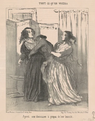 Ayant une discussion a propos de leur beauté by Honoré Daumier, print, 1852