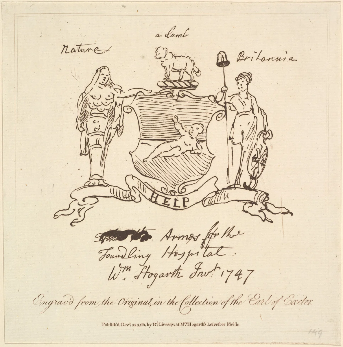 Arms for the Foundling Hospital by William Hogarth, print, 1781
