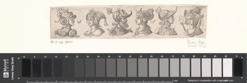 Fries met zes bustes met hoofddeksels by Unknown, print, 1538-1562