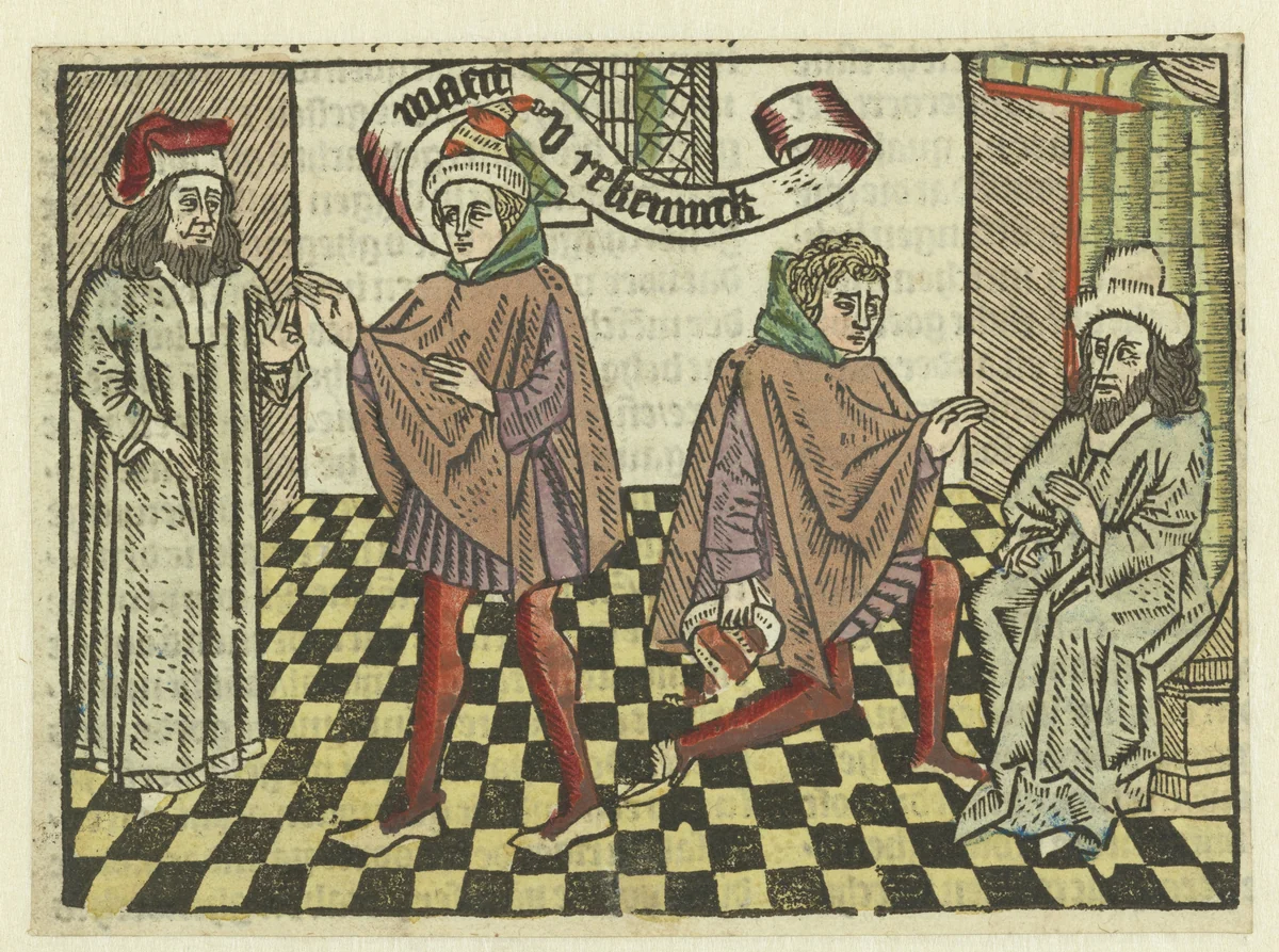 Parabel van de heer die zijn knecht geld gaf by Unknown, print, 1485-1491
