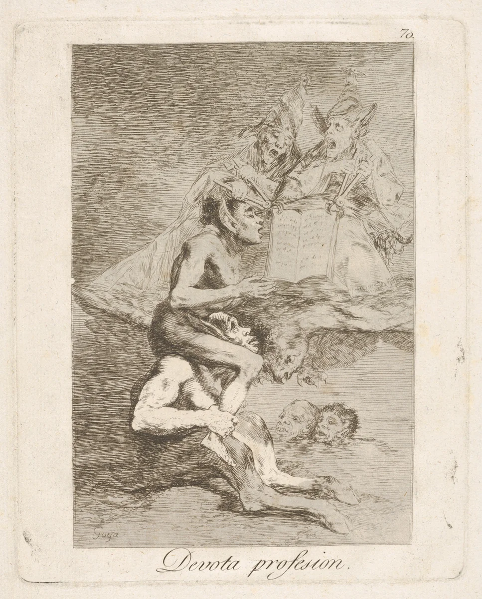Plate 70: Devout Profession (Devota Profesion), from "Los Caprichos" by Goya, print, 1799