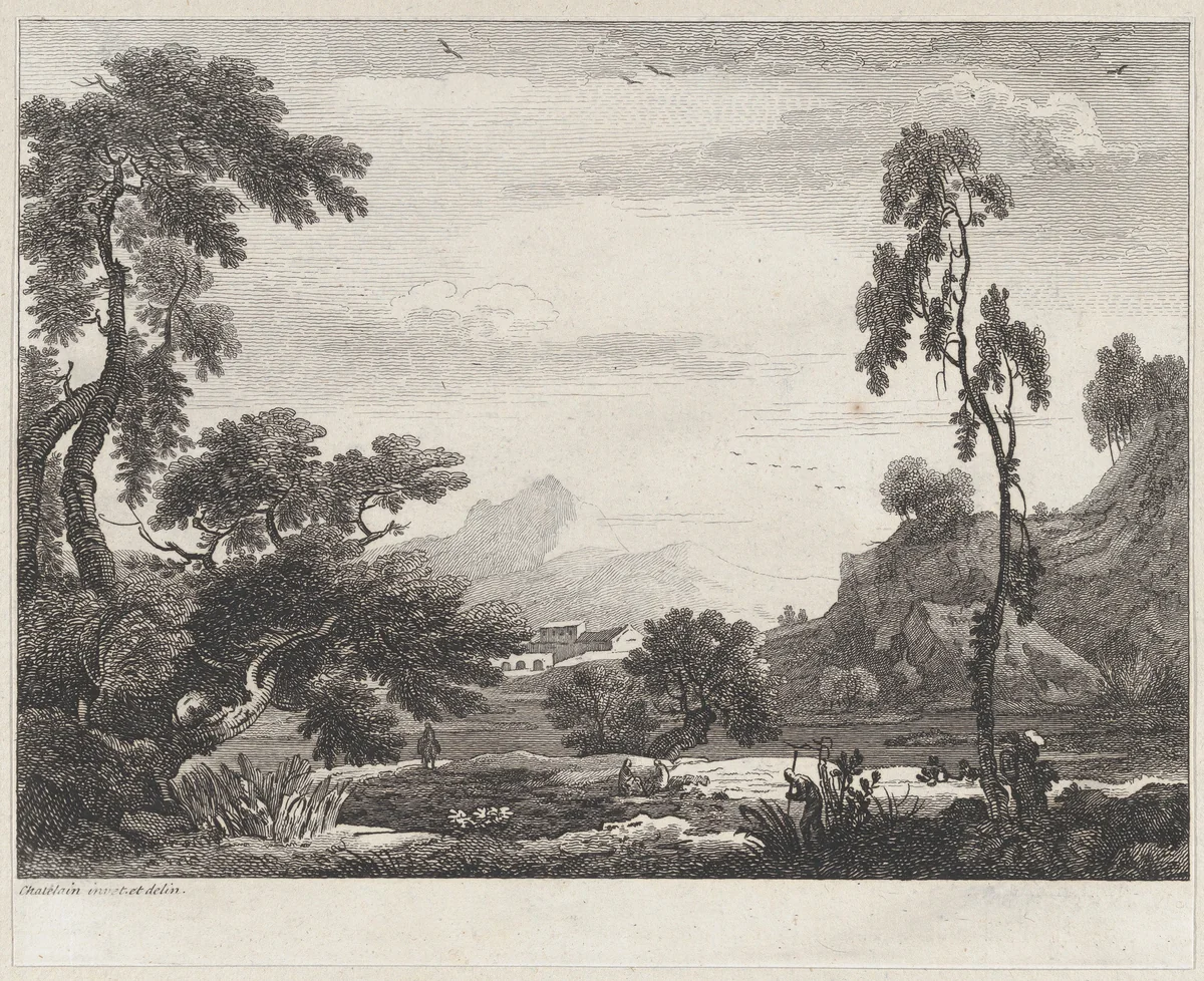 Landscape by Jean Baptiste Claude Chatelain, print, 1725-1763