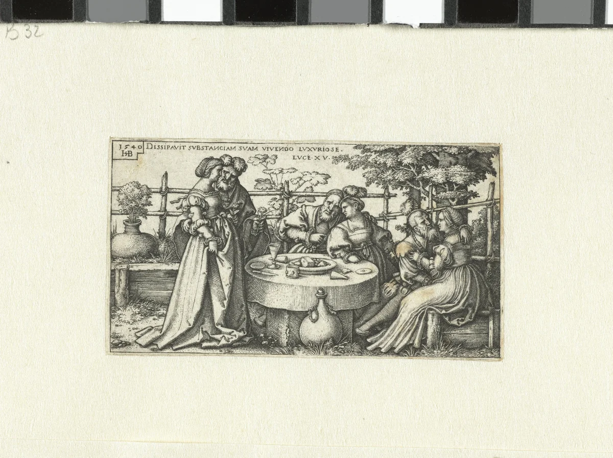 Verloren zoon verspilt zijn erfenis by Unknown, print, 1540