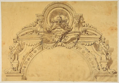 Design for an elaborate arch by anonymous, drawing, 1800-1899