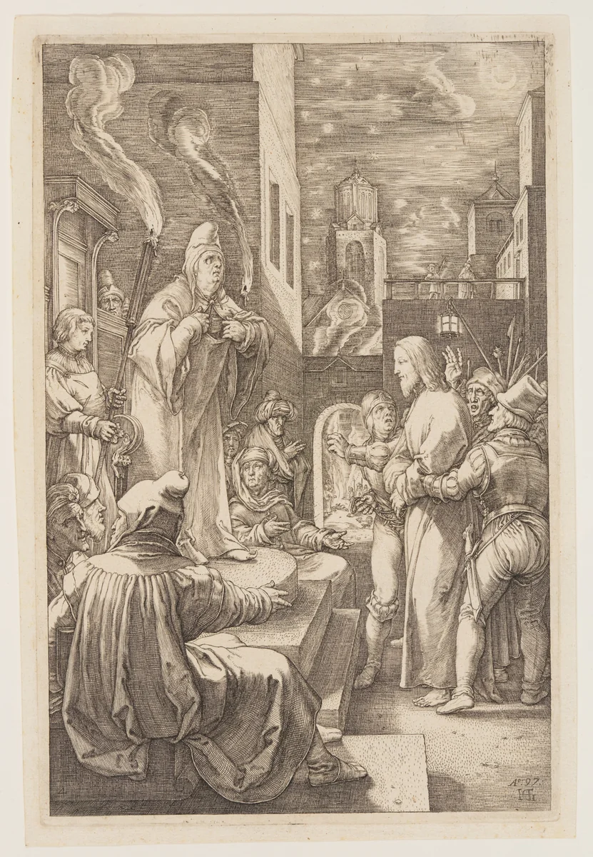 Christ before Caiaphas, from The Passion by Hendrick Goltzius, print, 1597