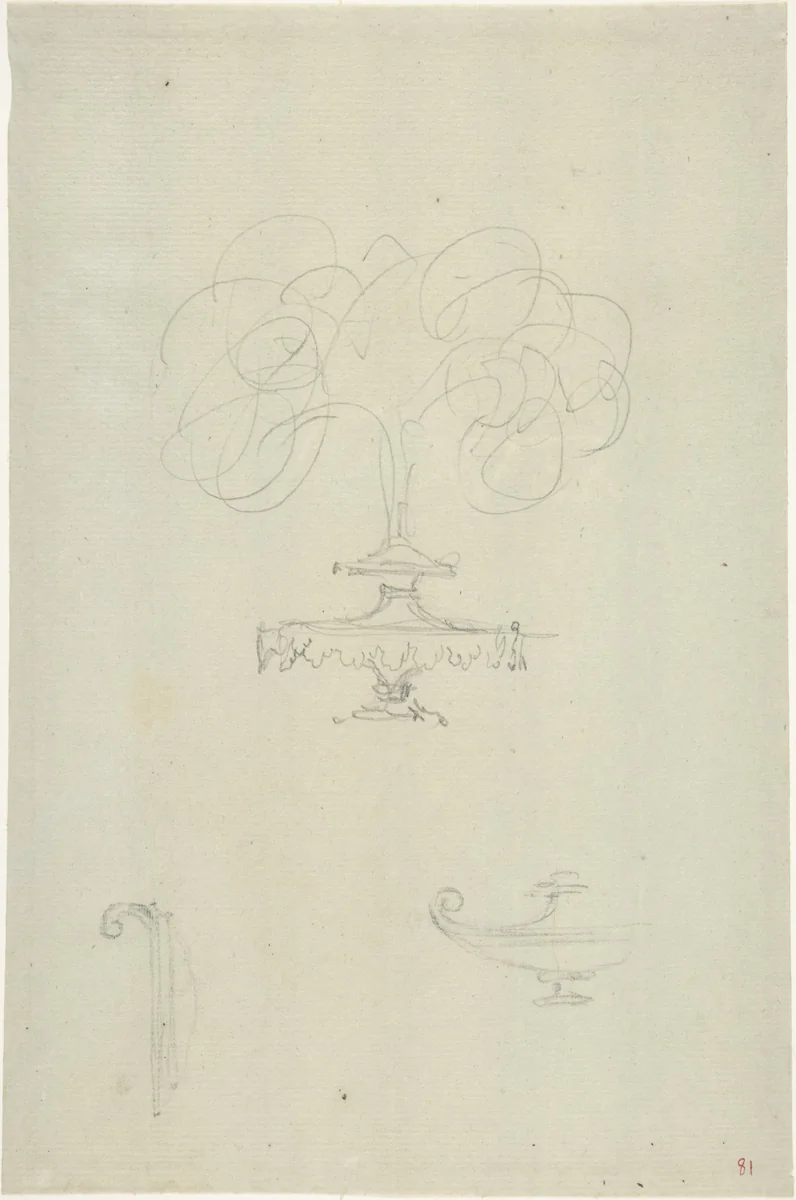 Design for Plumed Oil Lamp by anonymous, drawing, 1765-1795