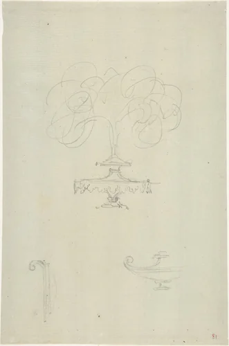 Design for Plumed Oil Lamp by anonymous, drawing, 1765-1795
