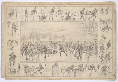 Skating on Duddingston Loch and Sketches on the Ice by George Lockie, drawing, 1884