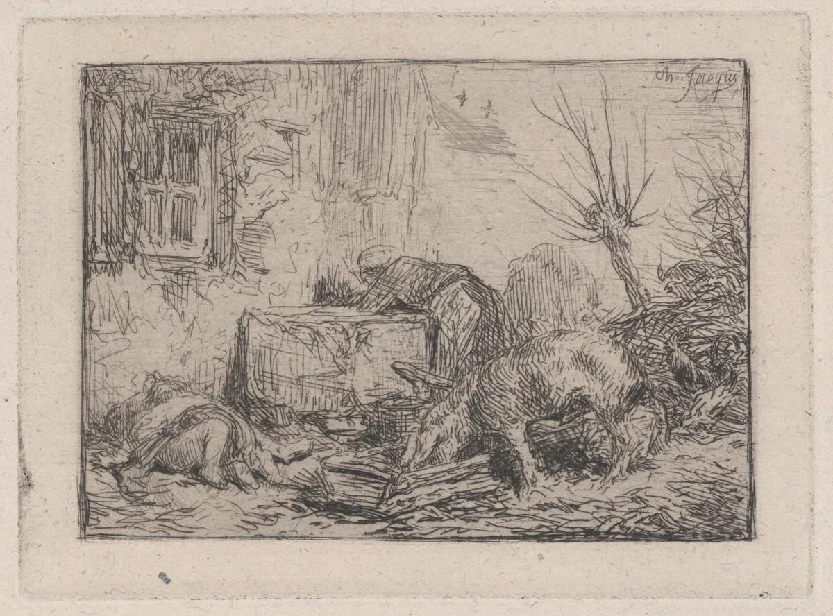 Farmyard by Charles Jacque, print, 1840-1850