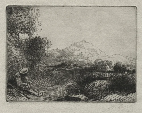 Rest of the Traveler by Alphonse Legros, print, 1857-1911
