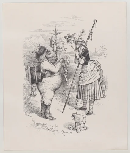 Santa Claus and Little Bo Peep (published in "Harper's Young People," December 23, 1879) by Thomas Nast, print, 1879