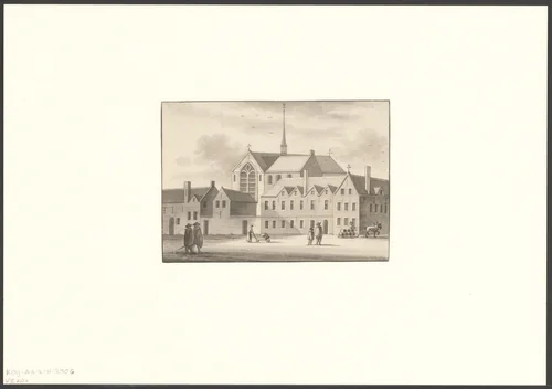 Gezicht op de Oudezijds Voorburgwal gezien naar het Sint Maria Magdalena klooster by anonymous, drawing, 1700-1799