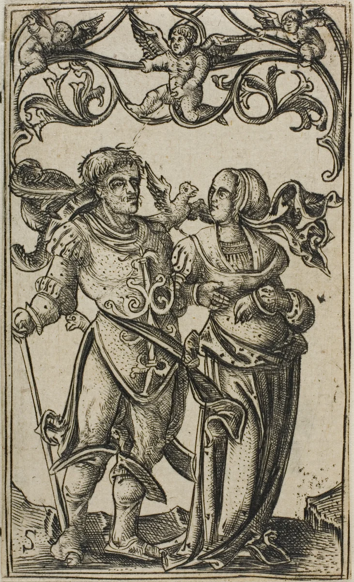 Lady and Gentleman Walking to the Right by Master S, print, 1500-1525