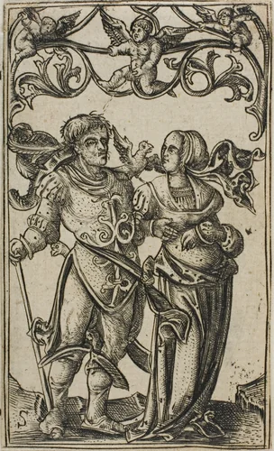 Lady and Gentleman Walking to the Right by Master S, print, 1500-1525