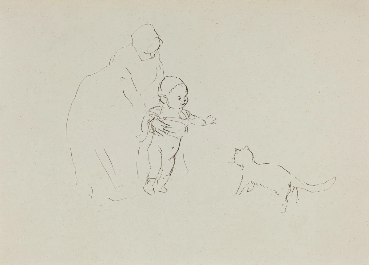 a) Nurse and Child (recto); b) Man on Horseback (verso) by Jean-Louis Forain, drawing, 1852-1931