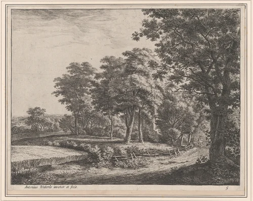 A Horseman by a Fence by Anthonie Waterloo, print, 1620-1690