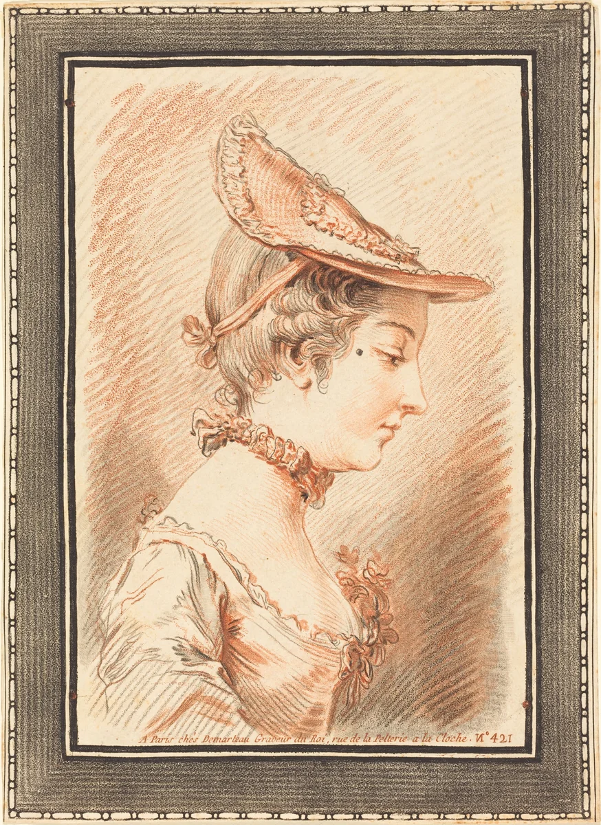 Head of a Young Woman by Gilles Demarteau the Elder; Jean-Martial Fredou, print, 1722-1776
