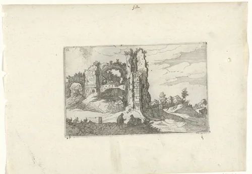 Ruïne met een poort by anonymous, print, 1594-1685