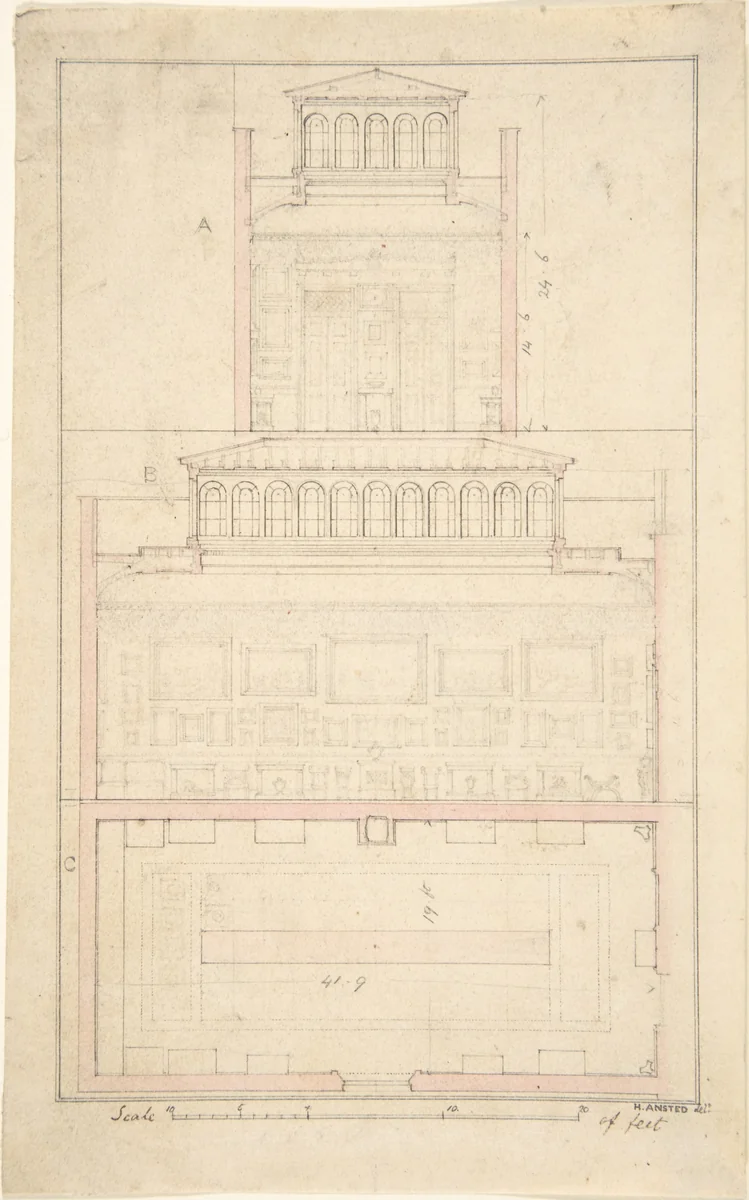 Mansion of Thomas Hope, Flemish Picture Gallery by H. Ansted, drawing, 1819-1829