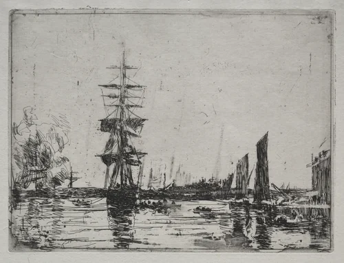 Boats at Anchor by Eugène Boudin, print, 1850-1898